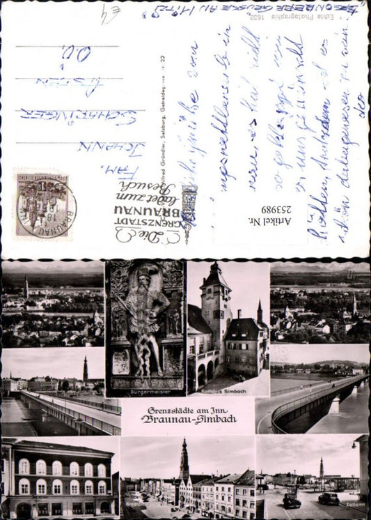 253989, Braunau am Inn Simbach Total Town Hall Bridge Customs Office Town Square Mayor Relief Multi-view map