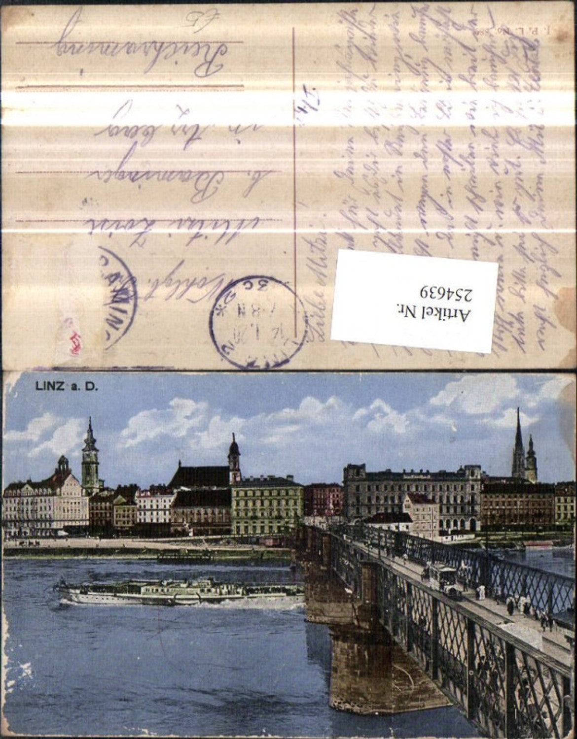 254639, Linz on the Danube, partial view of bridge and ship