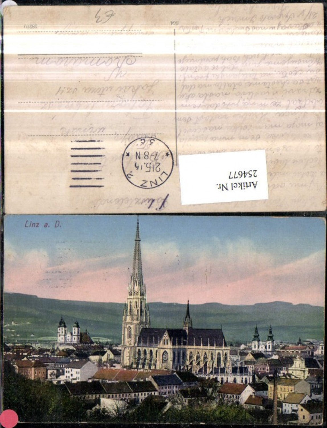 254677, Linz on the Danube, partial view of the church and cathedral