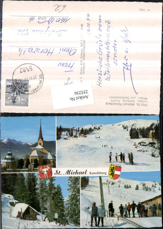 255236, St. Michael am Katschberg Church Ski slope Skiers T-bar lift Winter pictures Multi-image postcard