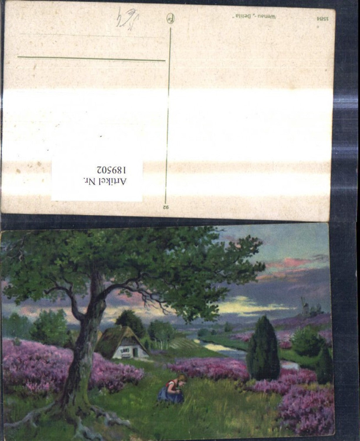 189502,Künstler Ak Mädchen Haus Blumen Landschaft pub Wenau Delila 1584