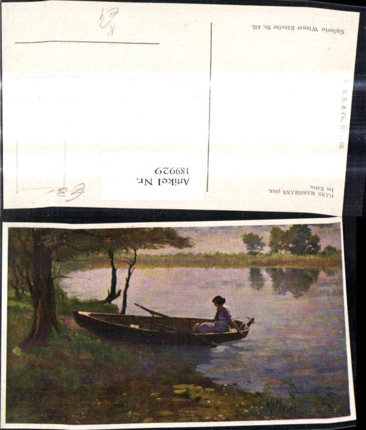 189929,Künstler Ak Hans Massmann Im Kahn Frau i. Ruderboot Boot Landschaft