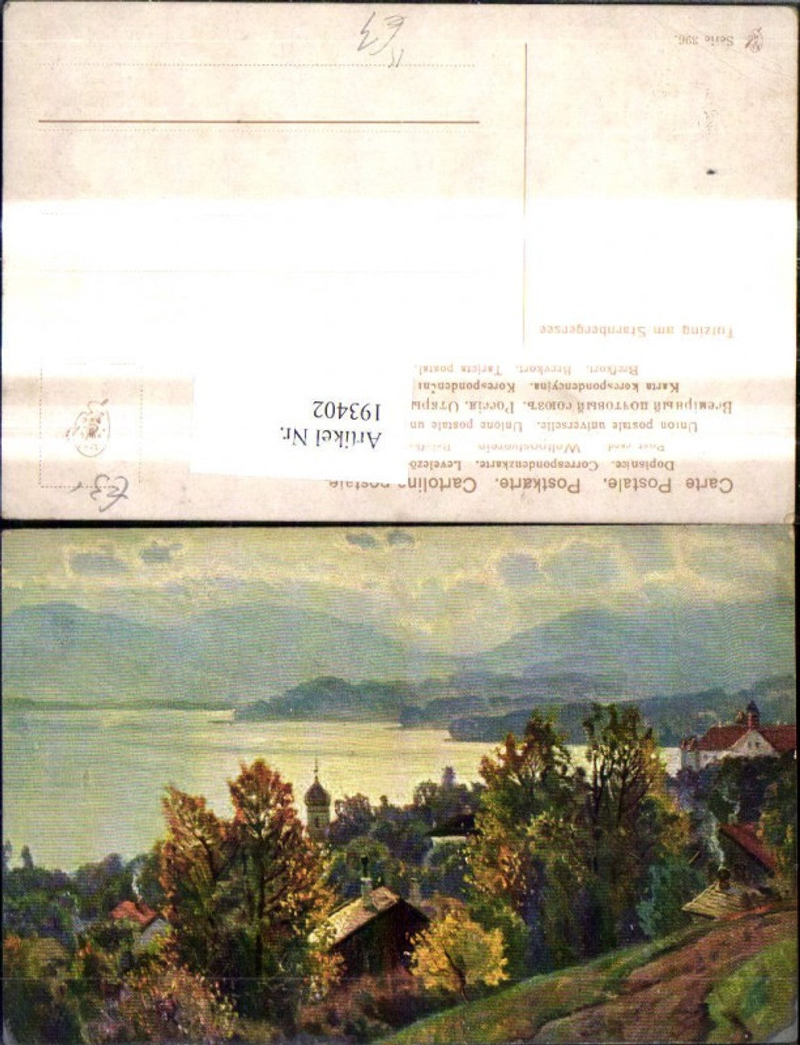 193402,Künstler Ak Dorf Ufer See Landschaft