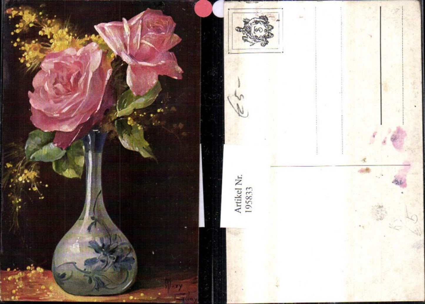 195833,Künstler Ak Mary Golay Blumenvase Rosen Blumen i. Vase
