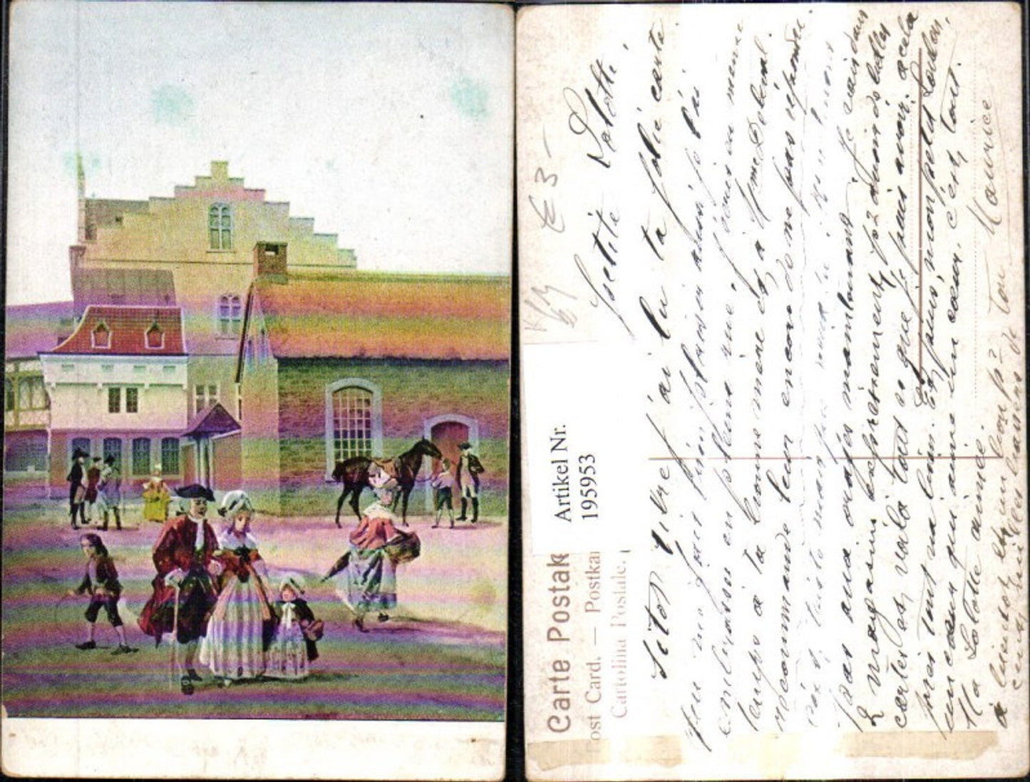 195953,Künstler Ak Stadtplatz Leute Pferd