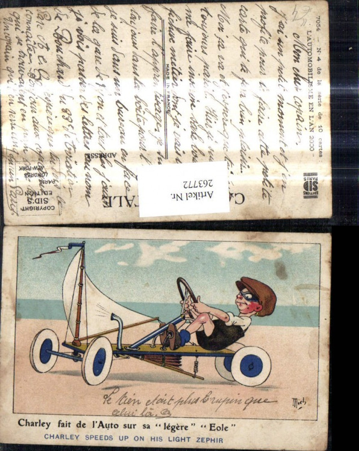 263772,Künstler Ak Kinder Bub Junge fährt Segelauto a. Strand Spruch