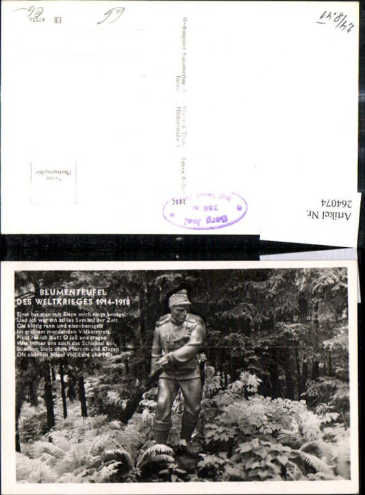 264074, Photo Ak Blumenteufel d. Weltkrieges Soldat Statue Wald Tiroler Freiheitskampf