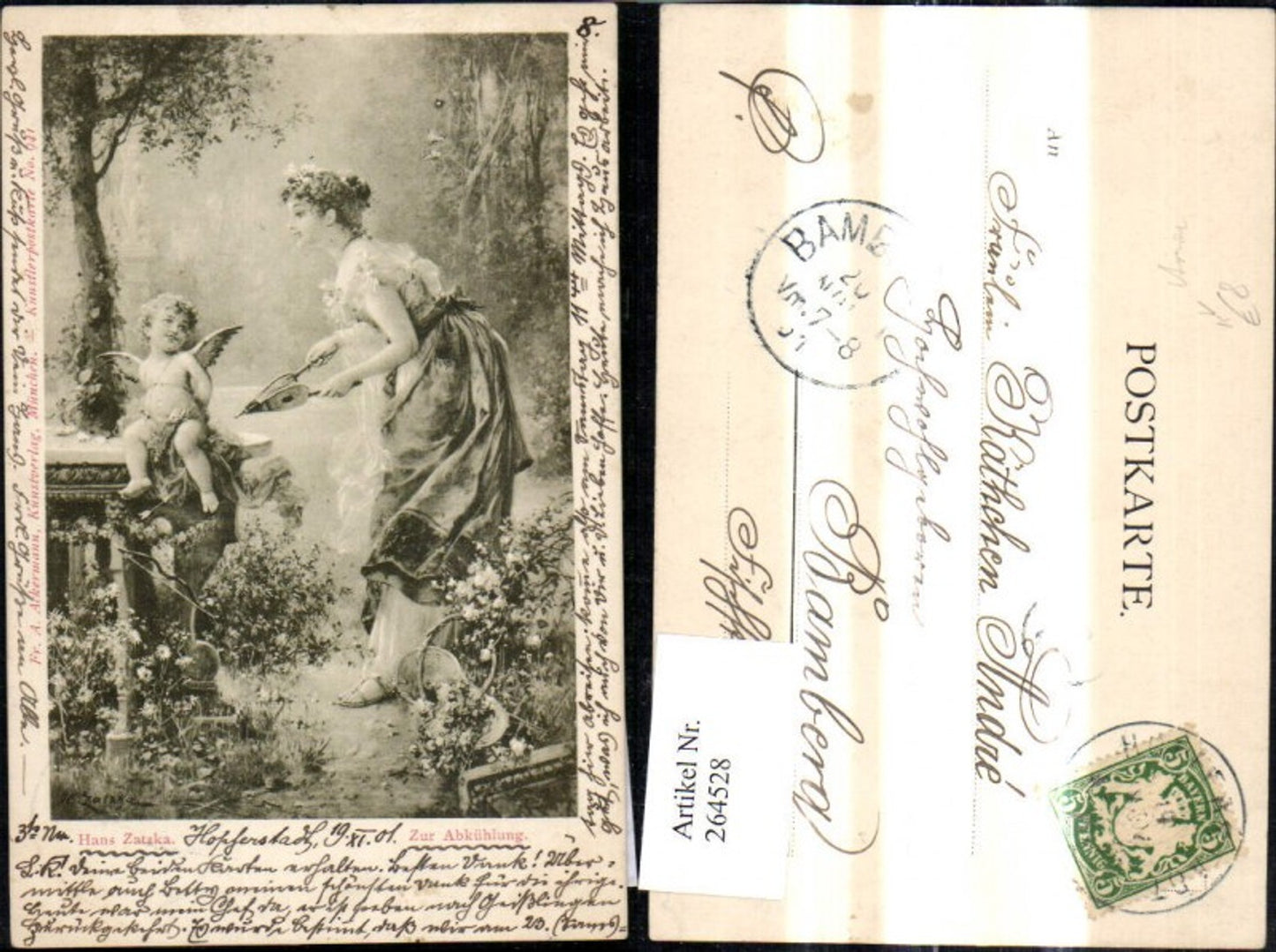 264528, Artist Ak Hans Zatzka For Cooling Woman Cupid Bellows pub FA Ackermann 941
