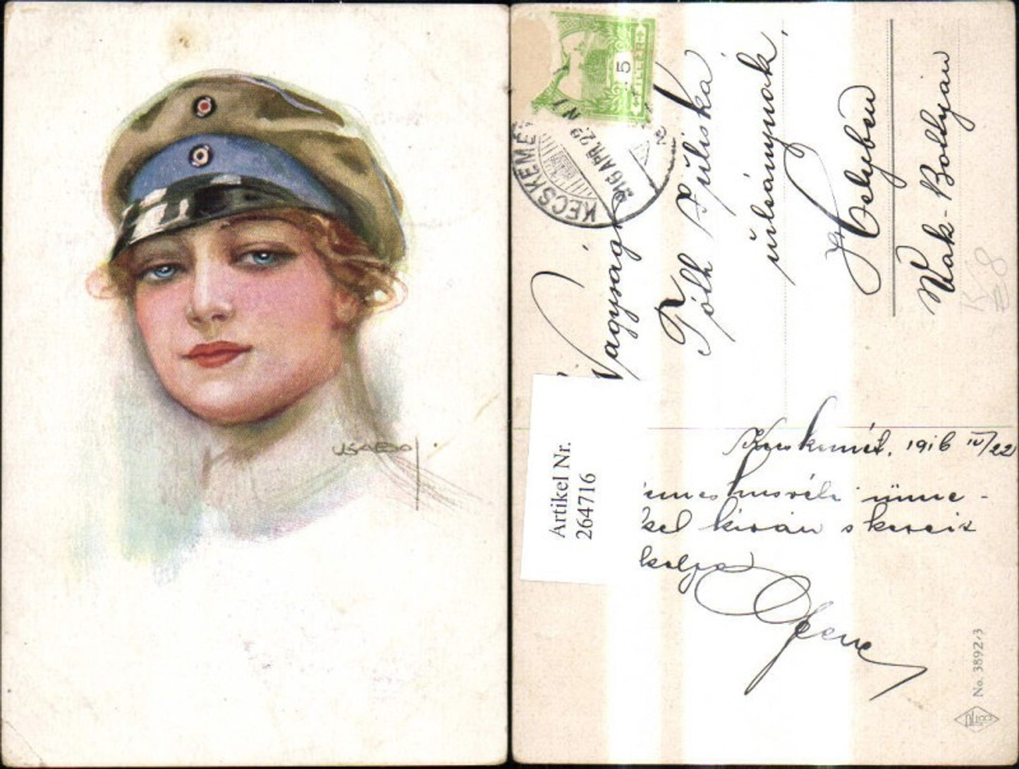 264716, Artist Ak Luis Usabal Woman with hat cap uniform peaked cap