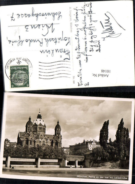 10148, Munich, section by the Isar River with St. Luke's Church, Lengauer pub, 180