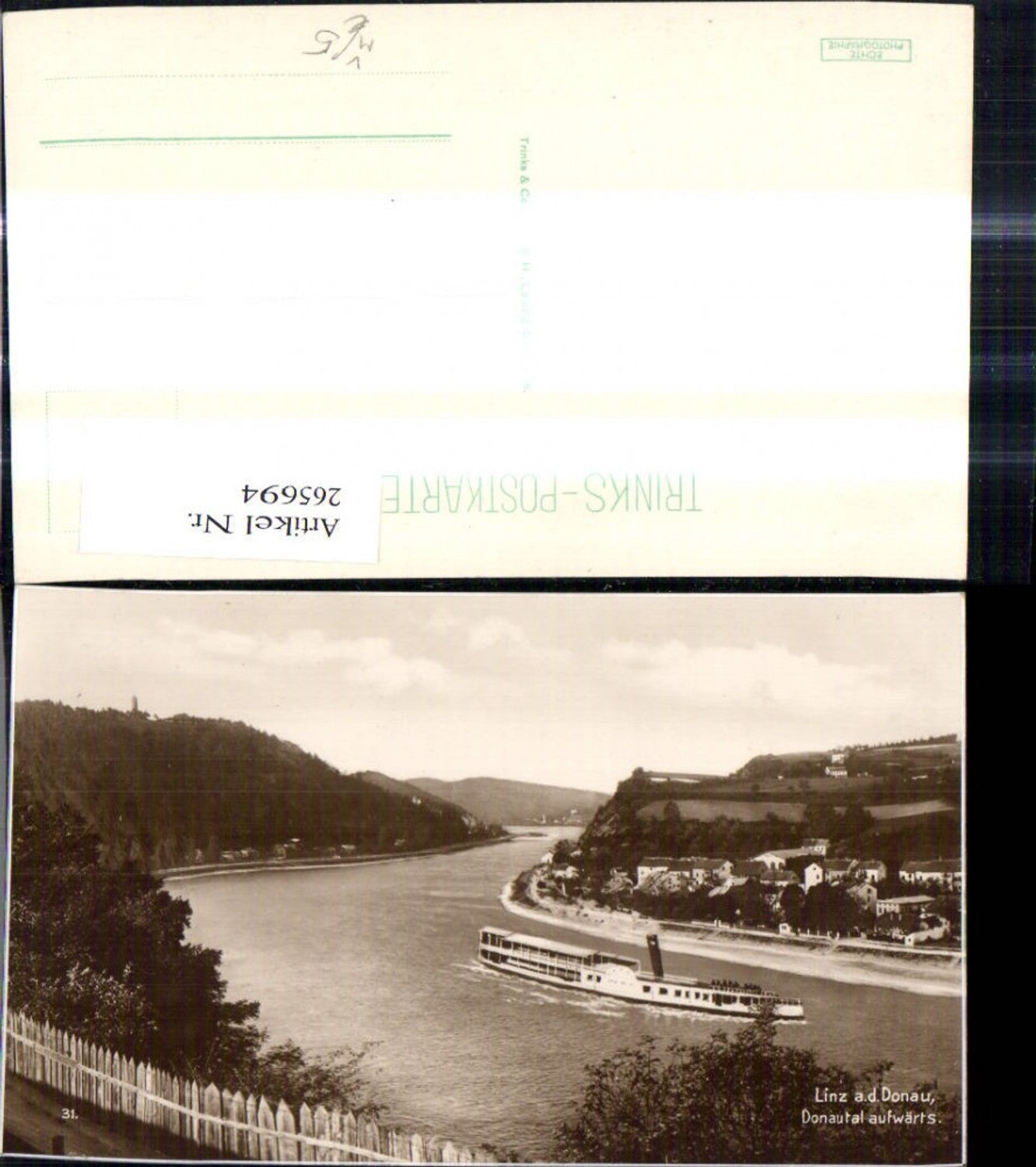 265694, Linz on the Danube, Danube Valley upstream, ship, steamer, pub, Trinks Co. 31