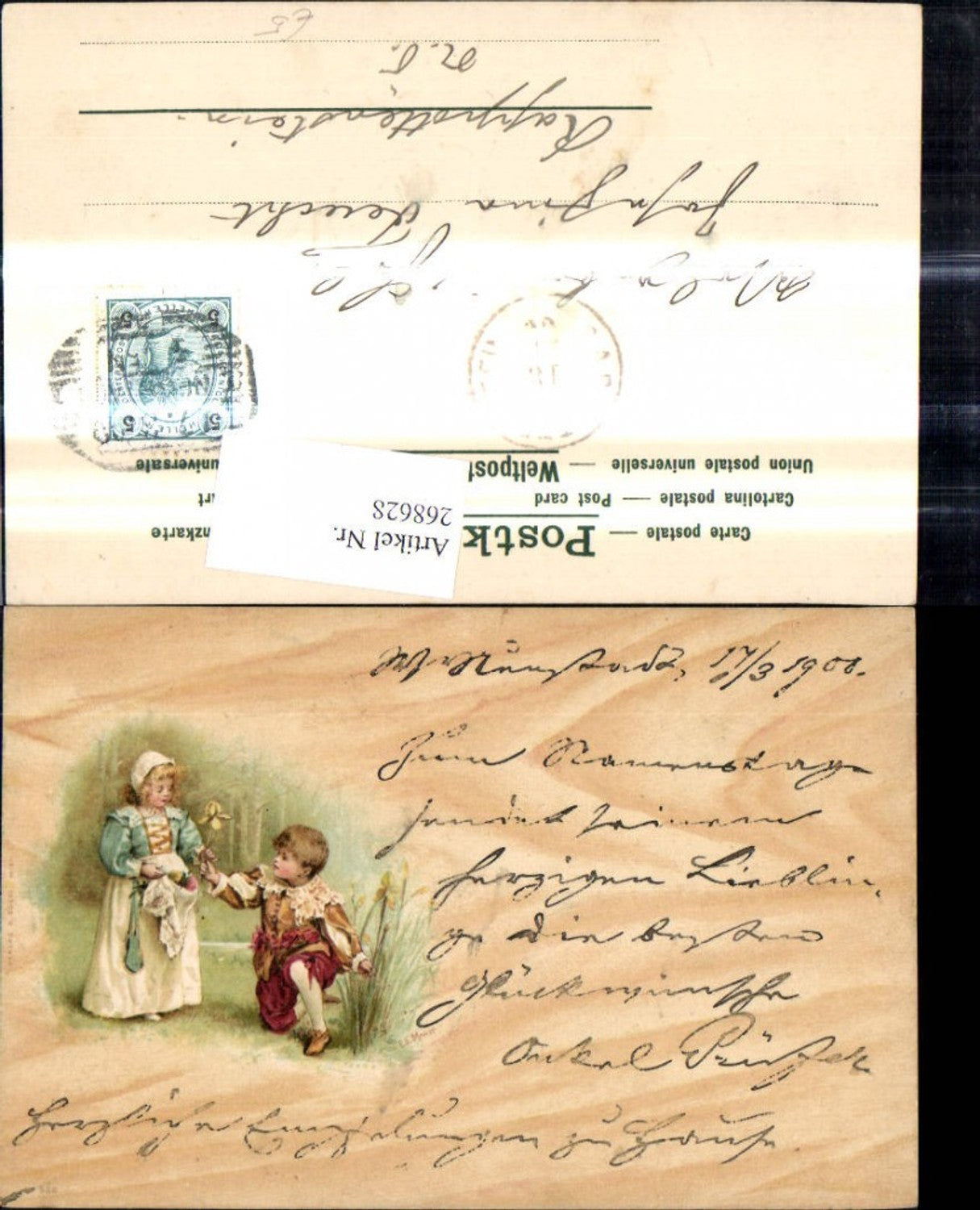 268628,Künstler Ak E. E. Manly Kinder m. Blume