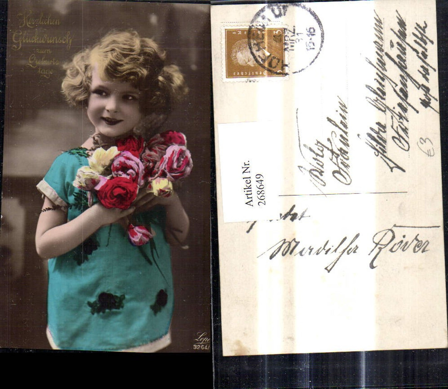 268649,Foto Ak Kinder Mädchen m. Rosen Blumen i. Hand Geburtstag