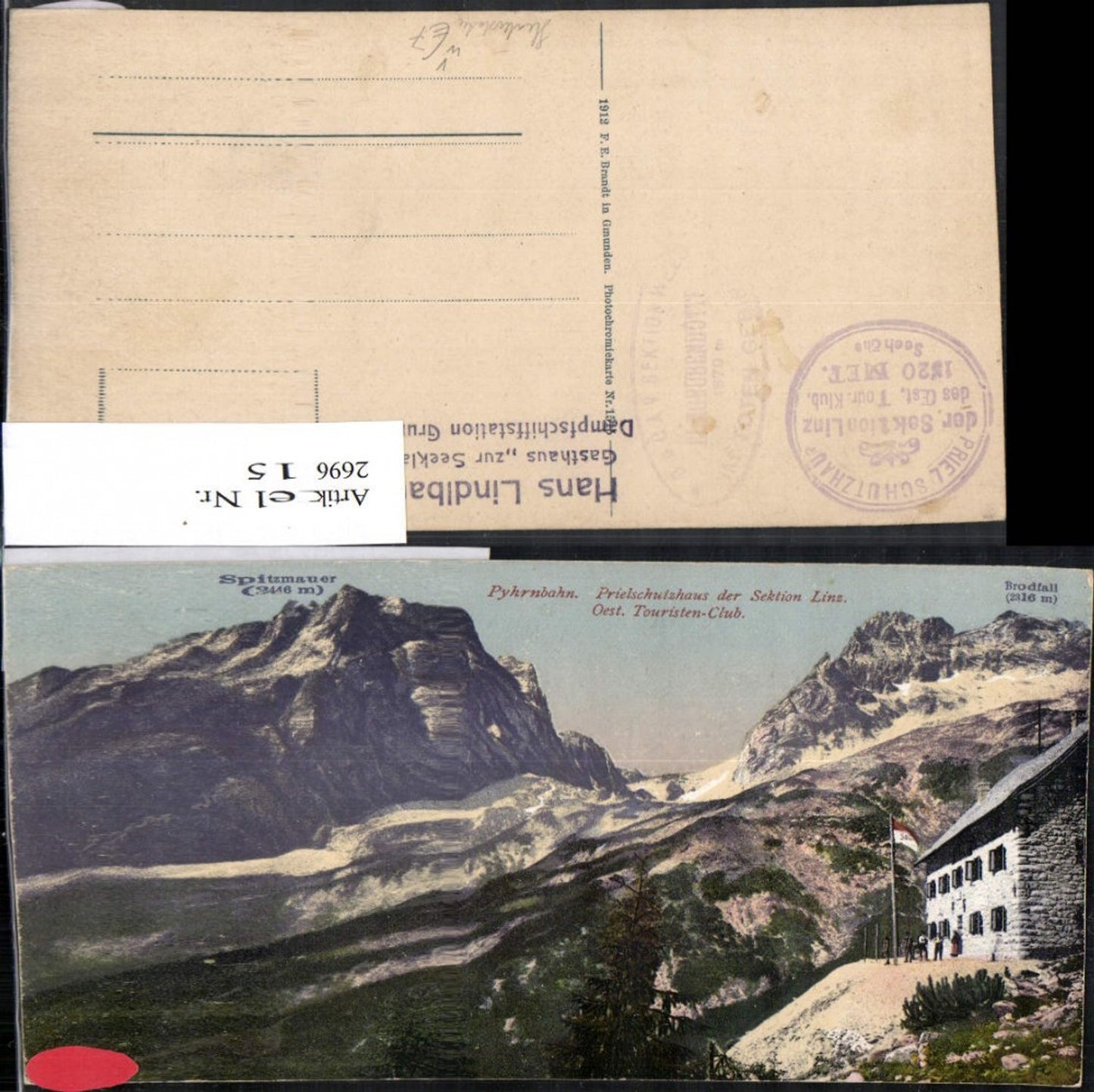 269615, Hinterstoder Pyhrnbahn Prielschutzhaus d. Sektion Linz pub. FE Brandt