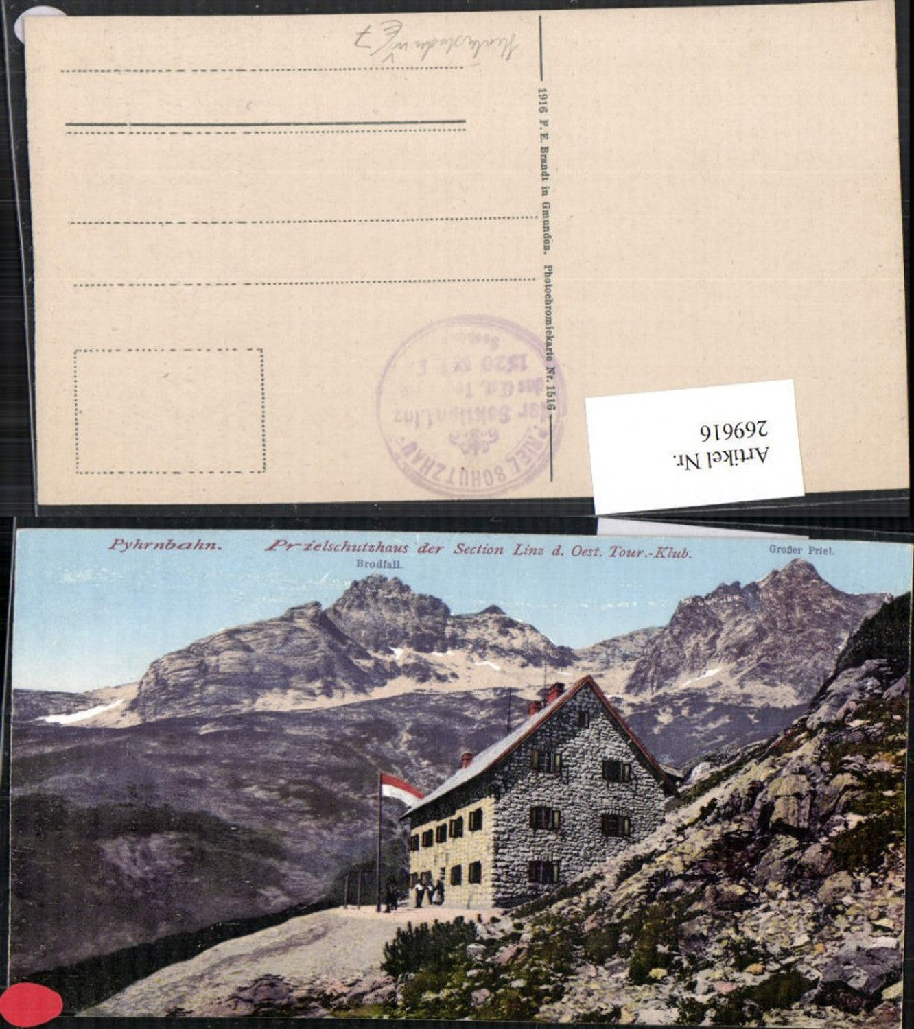 269616, Hinterstoder Pyhrnbahn Prielschutzhaus d. Sektion Linz pub. FE Brandt