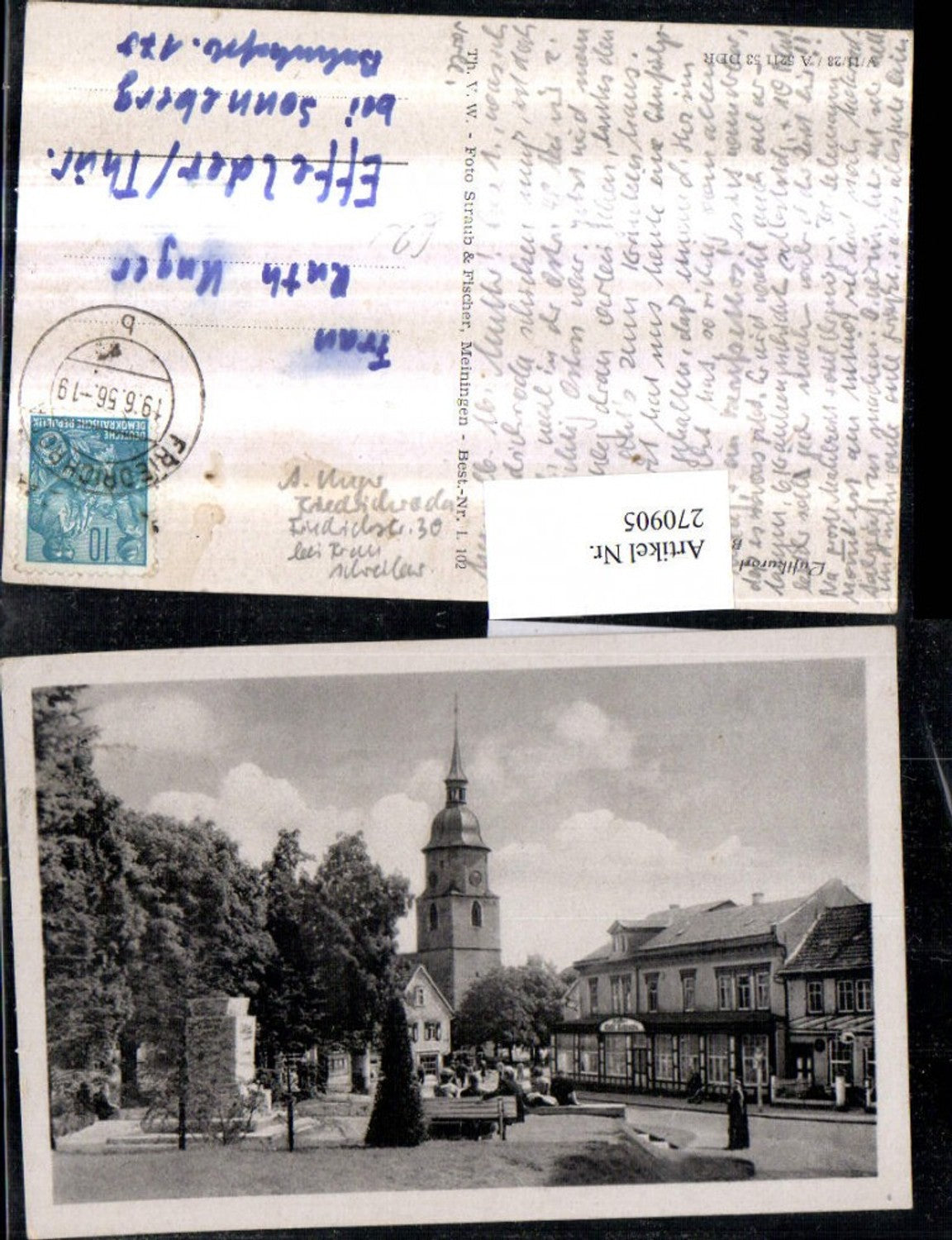 270905,Friedrichroda Blick zur Kirche Geschäft Denkmal