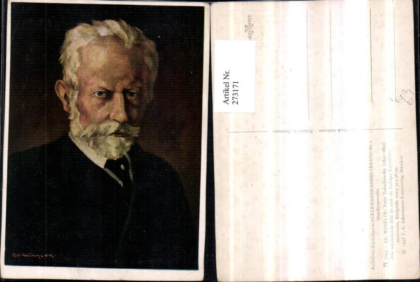 273171,Künstler AK Ed. Winkler Peter Tschaikowksky Mann m. Bart Portrait pub Ackermann 7094