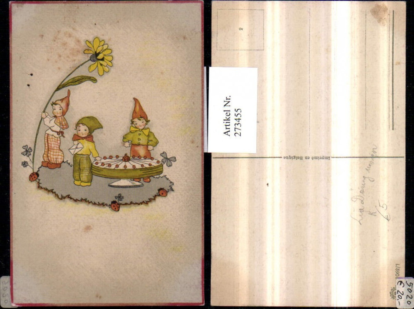 273455, Artist AK Lia Döring, unsigned. Gnomes, dwarves, cake, letter, flowers, ladybugs, clovers