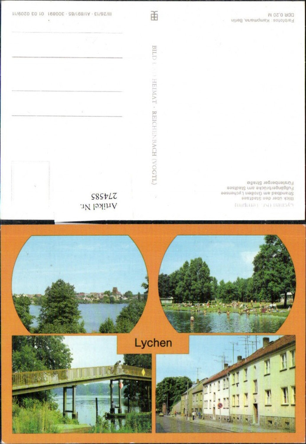 274585, Lychen Stadtsee Strandbad Brücke Straßenansicht Mehrbildkarte