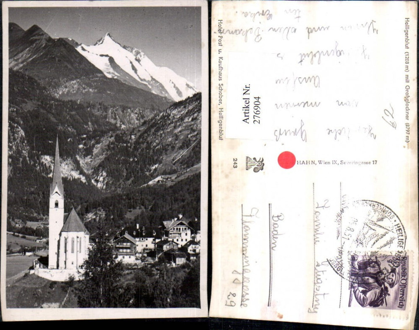 276904, Heiligenblut Partial view of church with Großglockner mountain backdrop