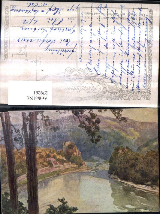 279261, Artist AK Fritz Lach The whirlpool near Werfenstein and Wörth near Grein