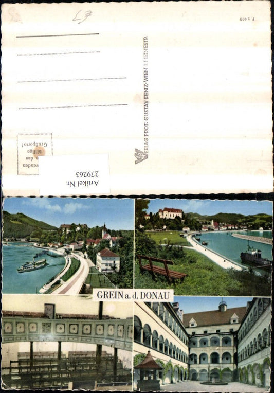 279263, Grein on the Danube Total steamer Castle Courtyard Fountain Theatre Multi-view map