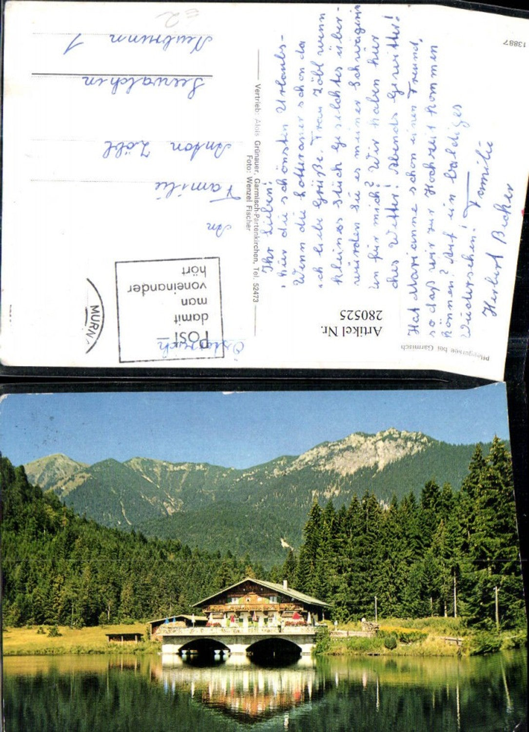 280525,Pfleegersee See b. Garmisch Seegasthof mountain backdrop