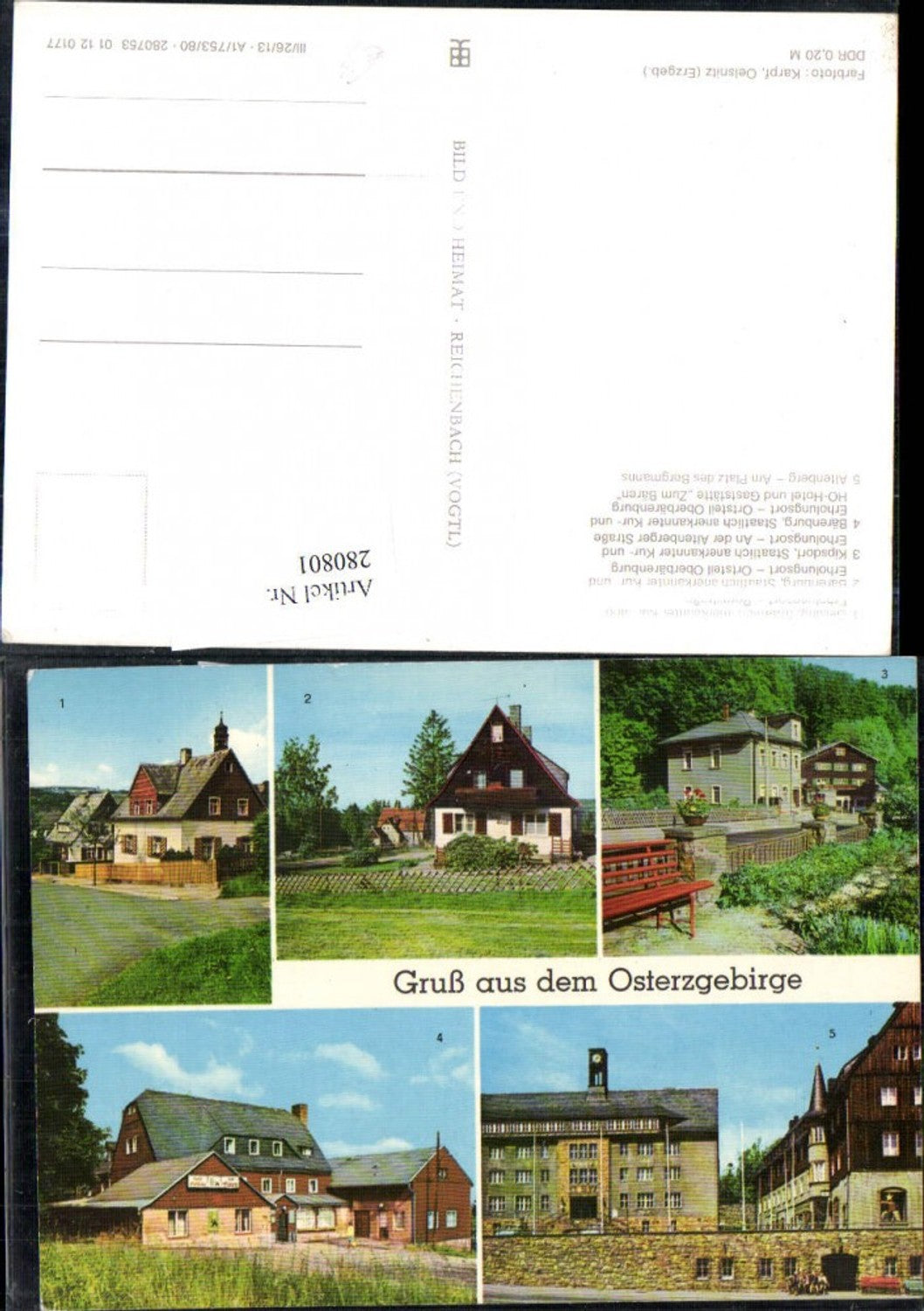 280801, Geising Bergstraße Bärenburg HO-Hotel u. Gaststätte Kipsdorf Altenberg Multi-view postcard