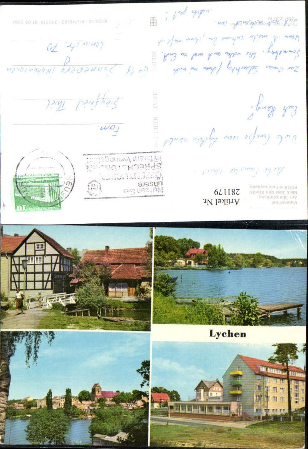 281179, Lychen Oberpfuhlsee FDGB Recreation Home Bertolt Brecht Multi-view postcard
