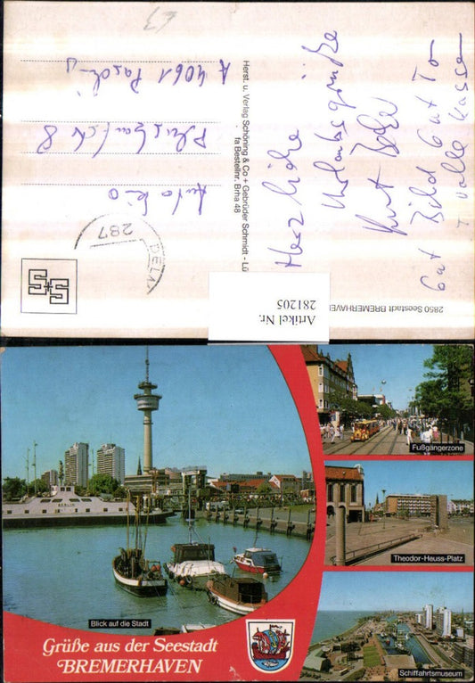 281205, Bremerhaven partial view TV tower ship Berlin Maritime Museum pedestrian zone square multi-view map