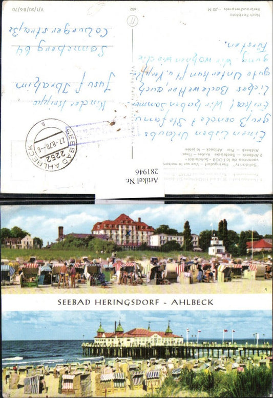 281946, Heringsdorf seaside resort, beach, FDGB holiday home, Solidarity, Ahlbeck beach life, pier, multi-view postcard 
