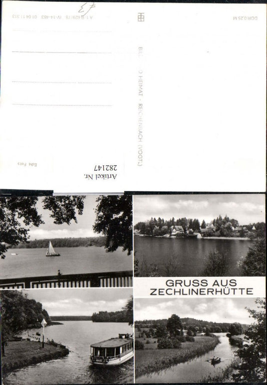 282147, Greetings from Zechlinerhütte Partial view Boat Rowboat Sailboat Multi-image postcard