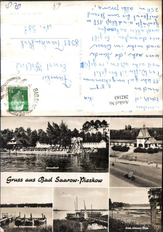 282163, Greetings from Bad Saarow-Piesow, beach, slide, Scharmützelsee, boats, sailboats, multi-view postcard
