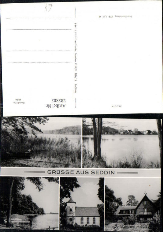 285805, Greetings from Seddin Church Lake Parties Multi-view postcard