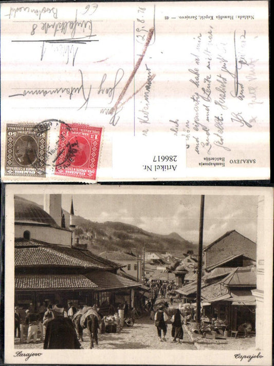 286617, Sarajevo Bascarsija Street view Folk types Donkey