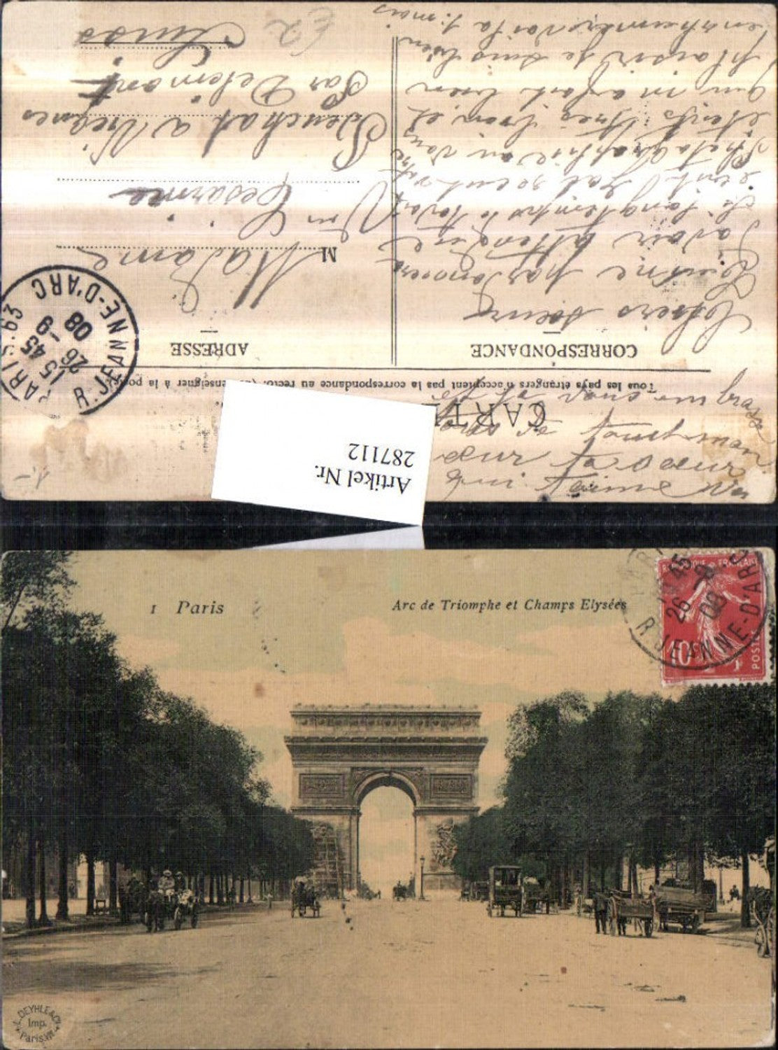 287112,Paris Arc de Triomphe et Champs Elysees Triumphbogen Straßenansicht