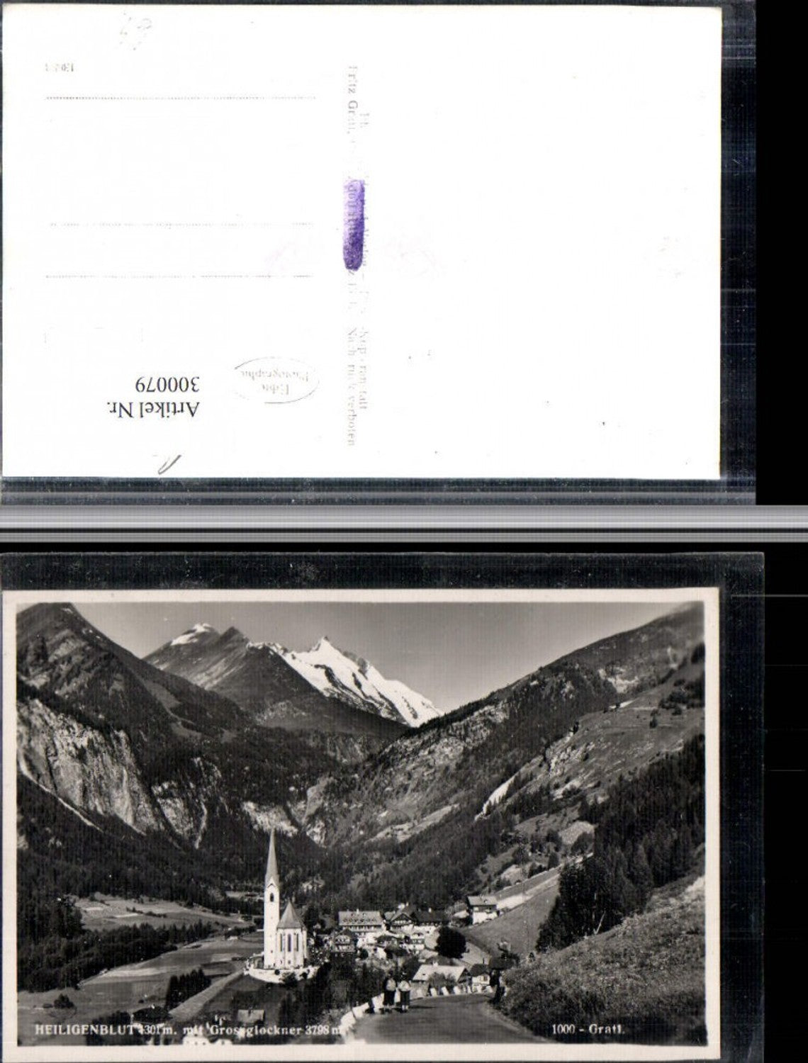 300079, Heiligenblut: Church view with Großglockner mountain backdrop
