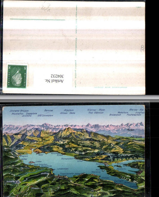 304232, Lake Constance and Rhine from a bird's-eye view, location map Friedrichshafen Konstanz, published by Ottmar Zieher