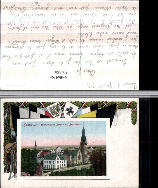 304386, Saarlouis Evangelical Church with Parsonage Passepartout Patriotic