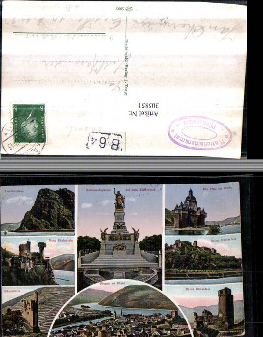 305851, Bingen National Monument Ehrenfels Ruin Rheinfels Rheinstein Mouse Tower Palatinate Multi-view postcard