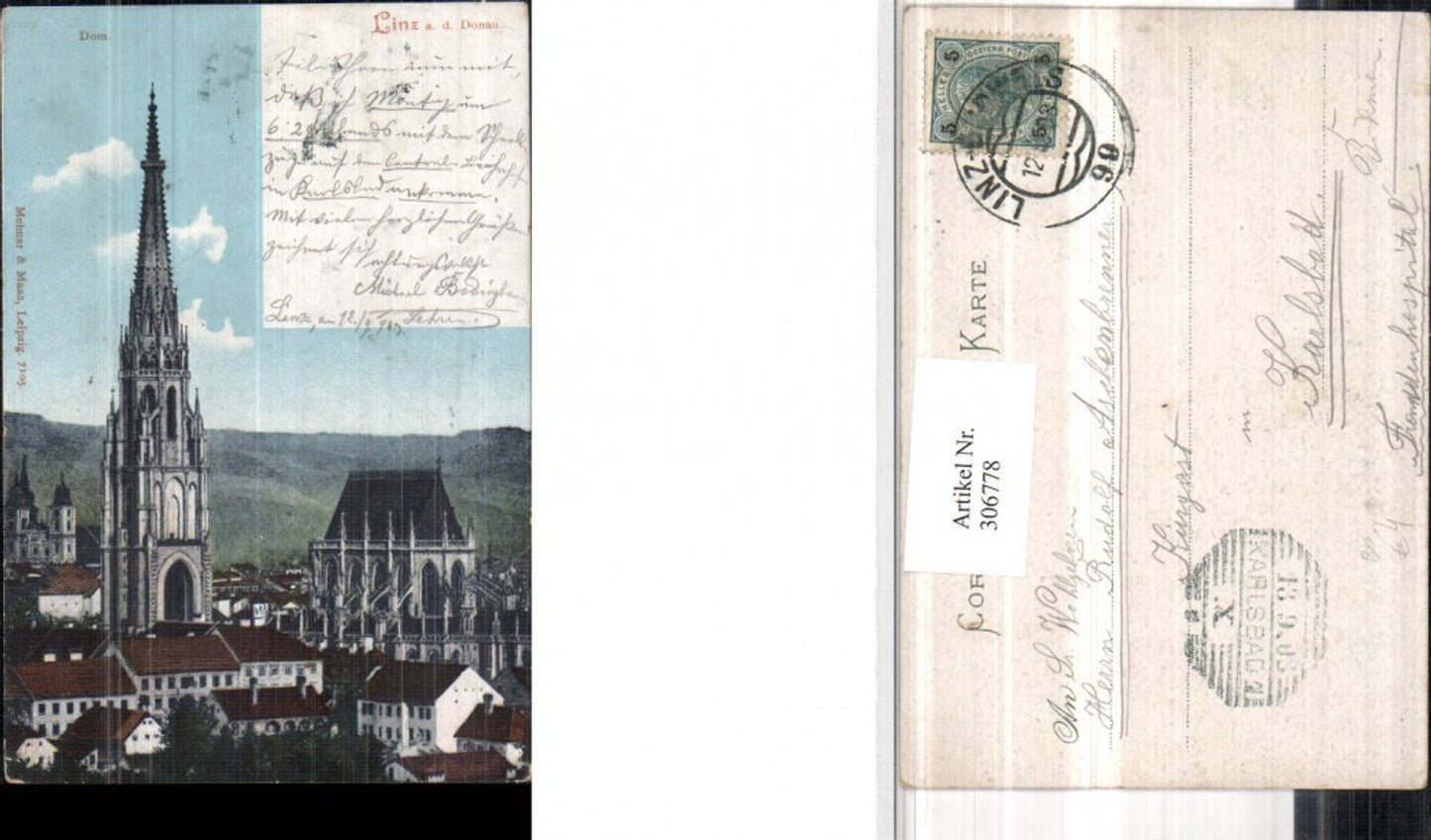 306778, Linz on the Danube Cathedral Church Railway Post Office Train 99