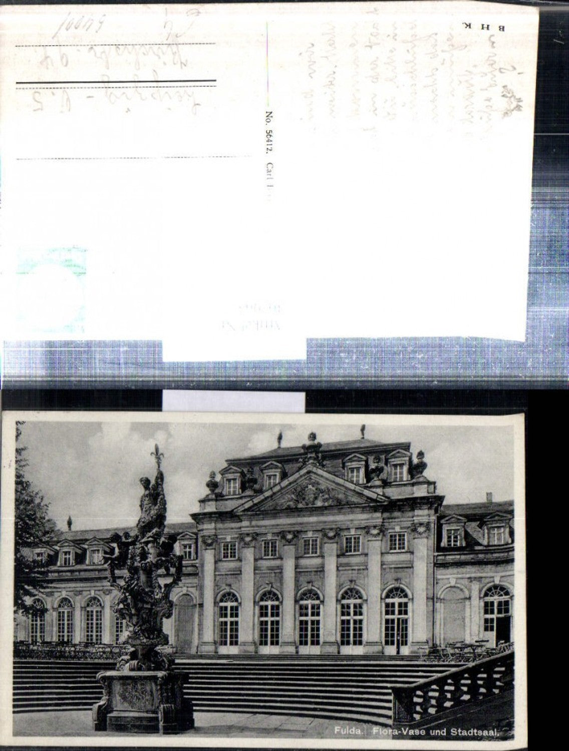 307963, Fulda Flora-Vase Statue with City Hall Building 