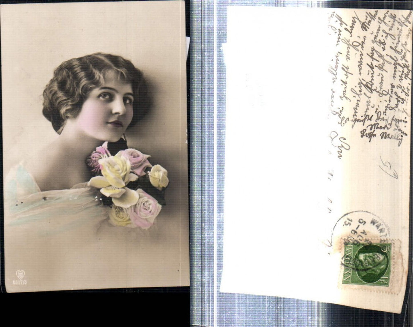 309205,Frau m. Rosenstrauß Rosen Portrait