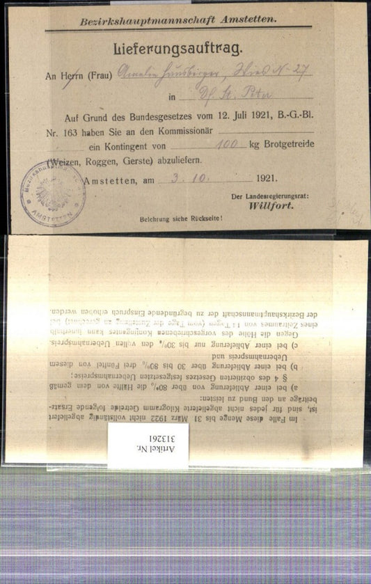 313261, Advertising delivery order St. Peter id Au BH Amstetten