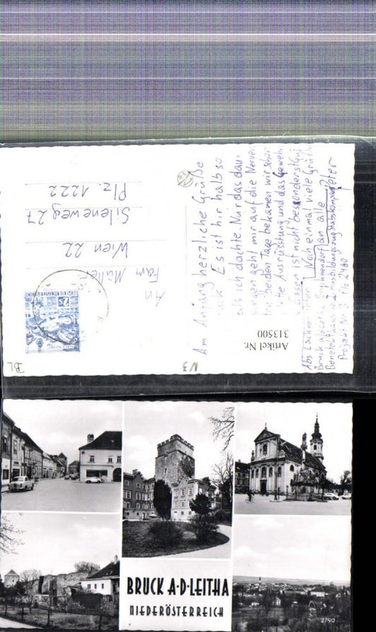 313500, Multi-image photo Ak Bruck an der Leitha Church partial view