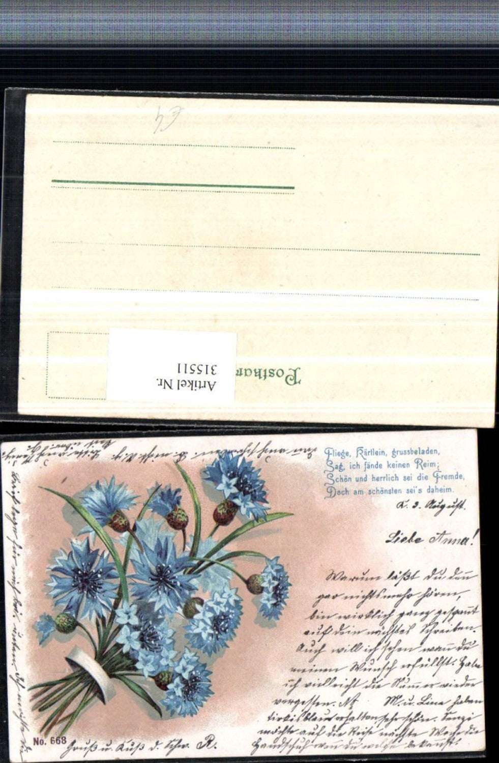 315511,Künstler AK Kornblumen Blumen Spruch Text