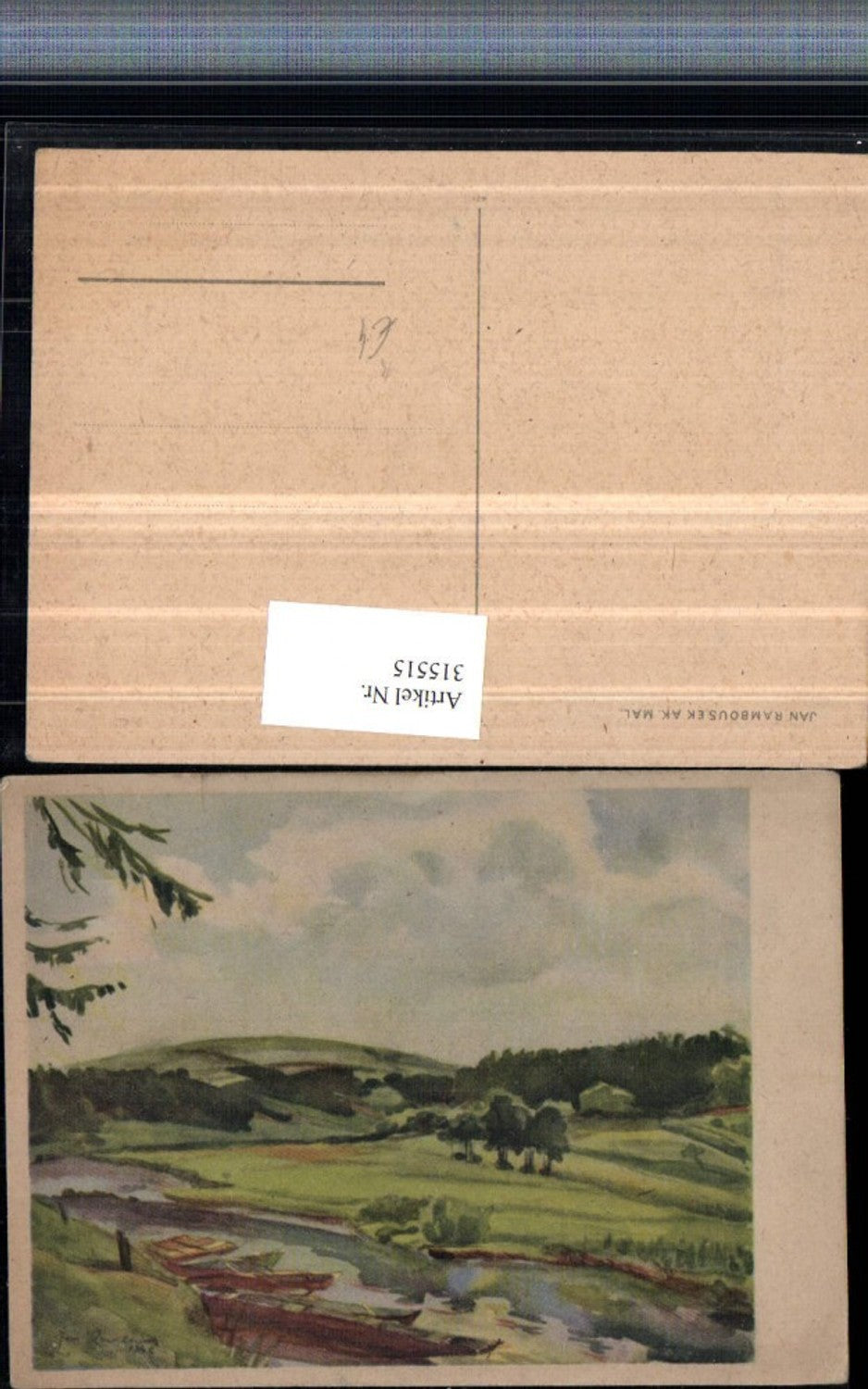315515,Künstler AK Jan Rambousek Landschaft Fluss Boote