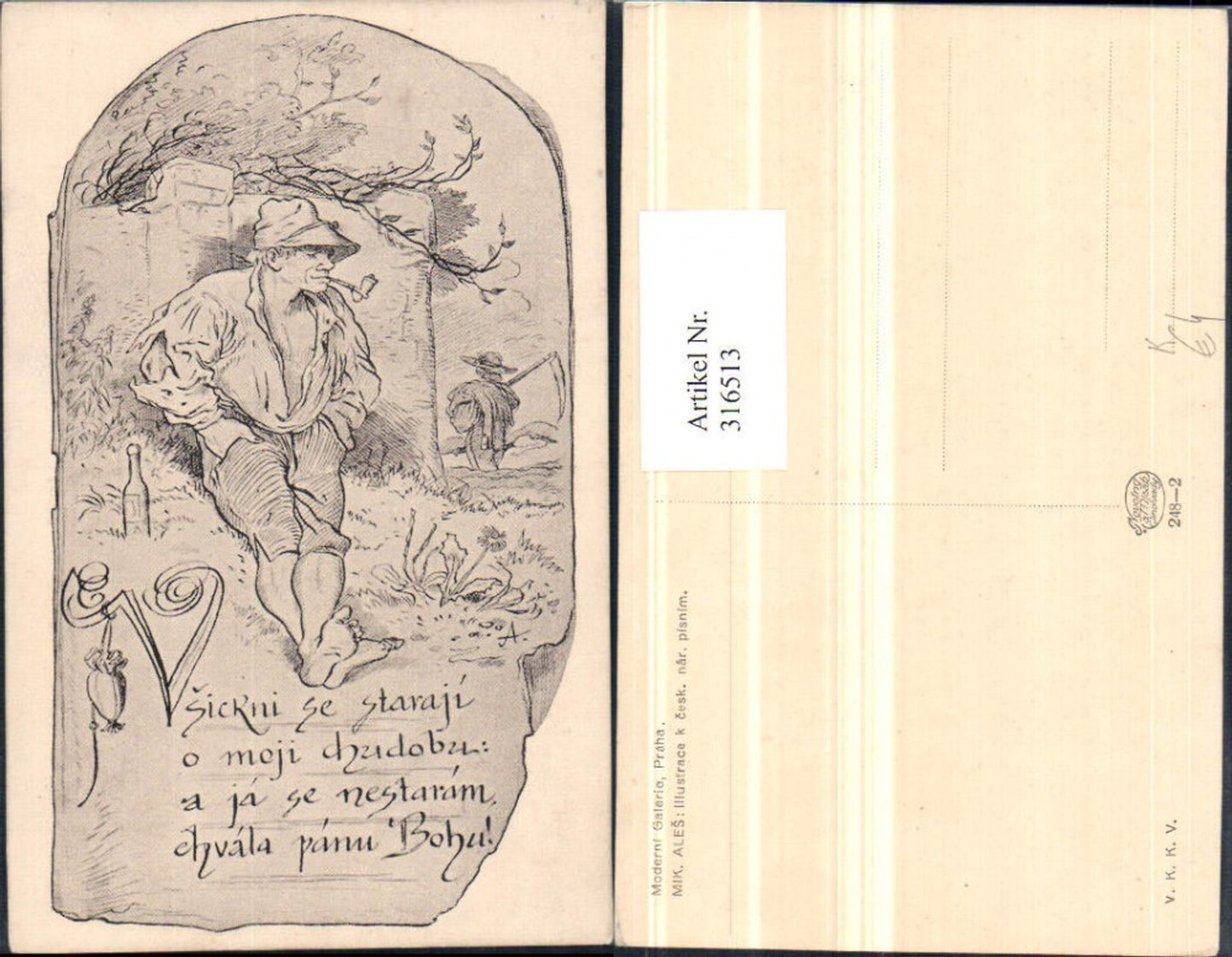 316513,Künstler AK Mik. Ales Mann m. Hut Pfeife Flasche Spruch Text