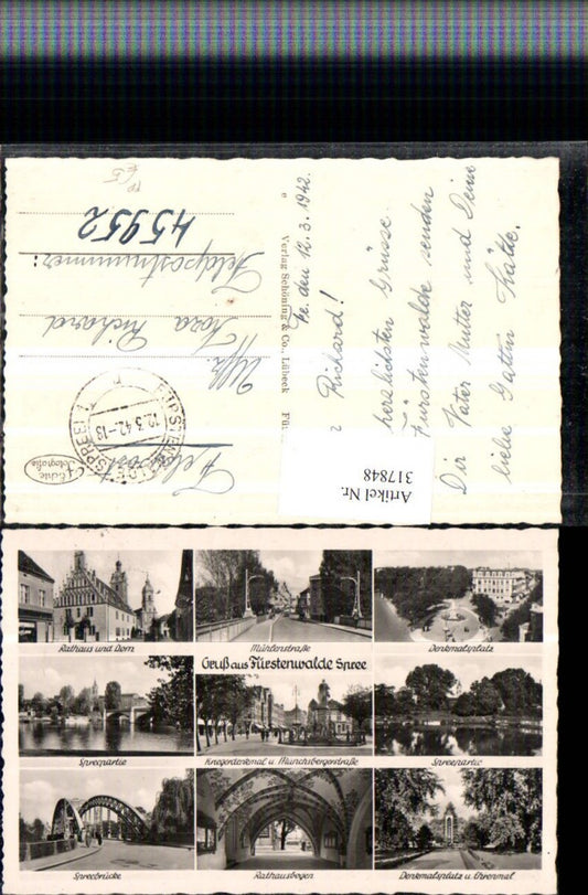 317848, Fürstenwalde an der Spree Town Hall Cathedral Bridge War Memorial Field Post Office No. 45952