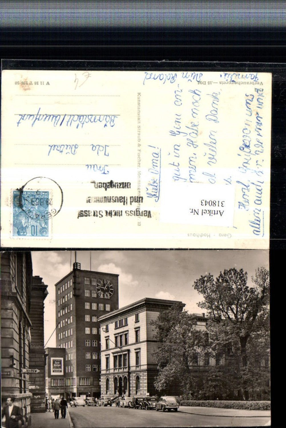 318043,Gera Hochhaus Straßenansicht Oldtimer